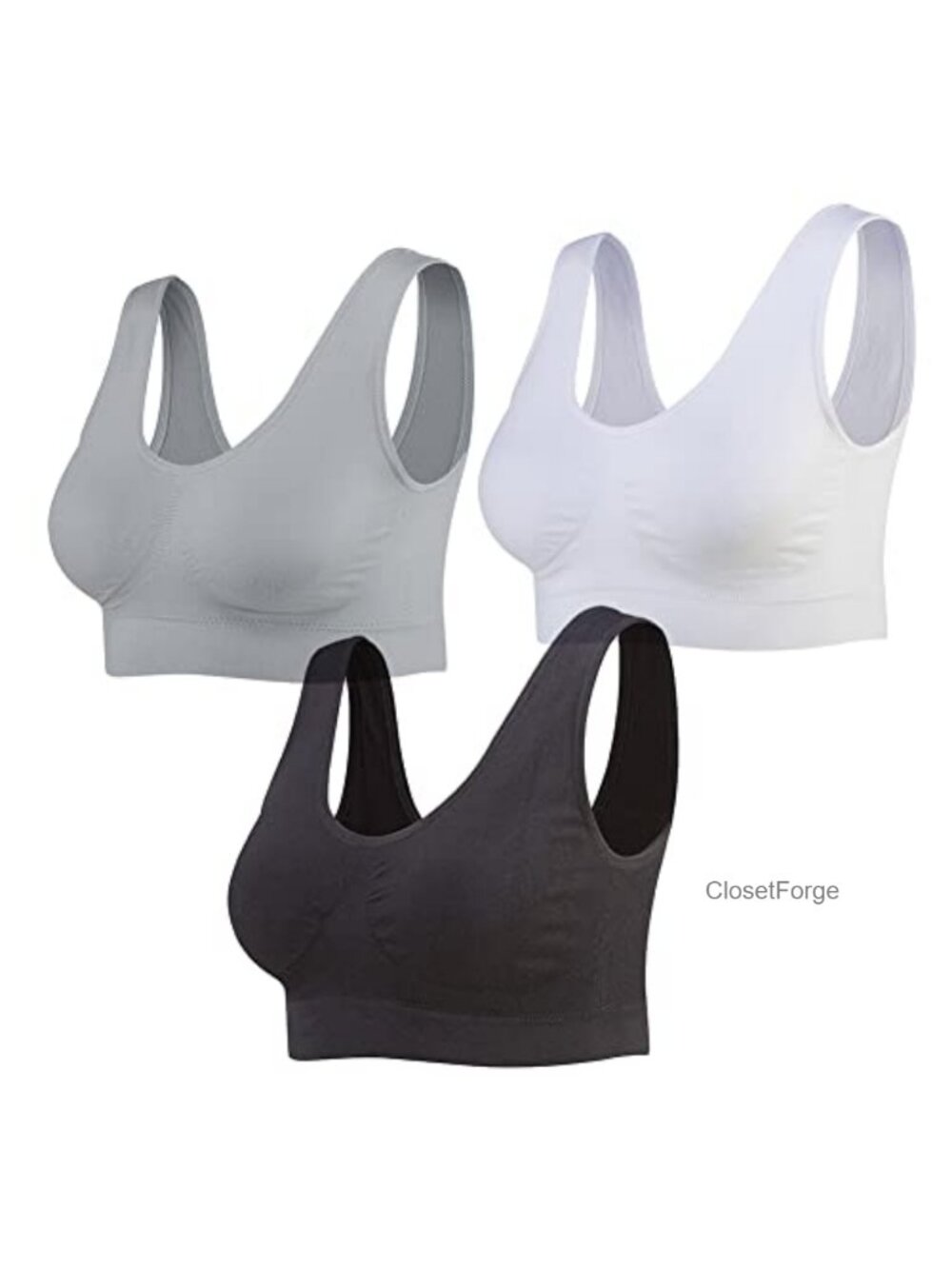 Seamless Sports Bra 3-Pack Wirefree Yoga Bra Removable Pads
